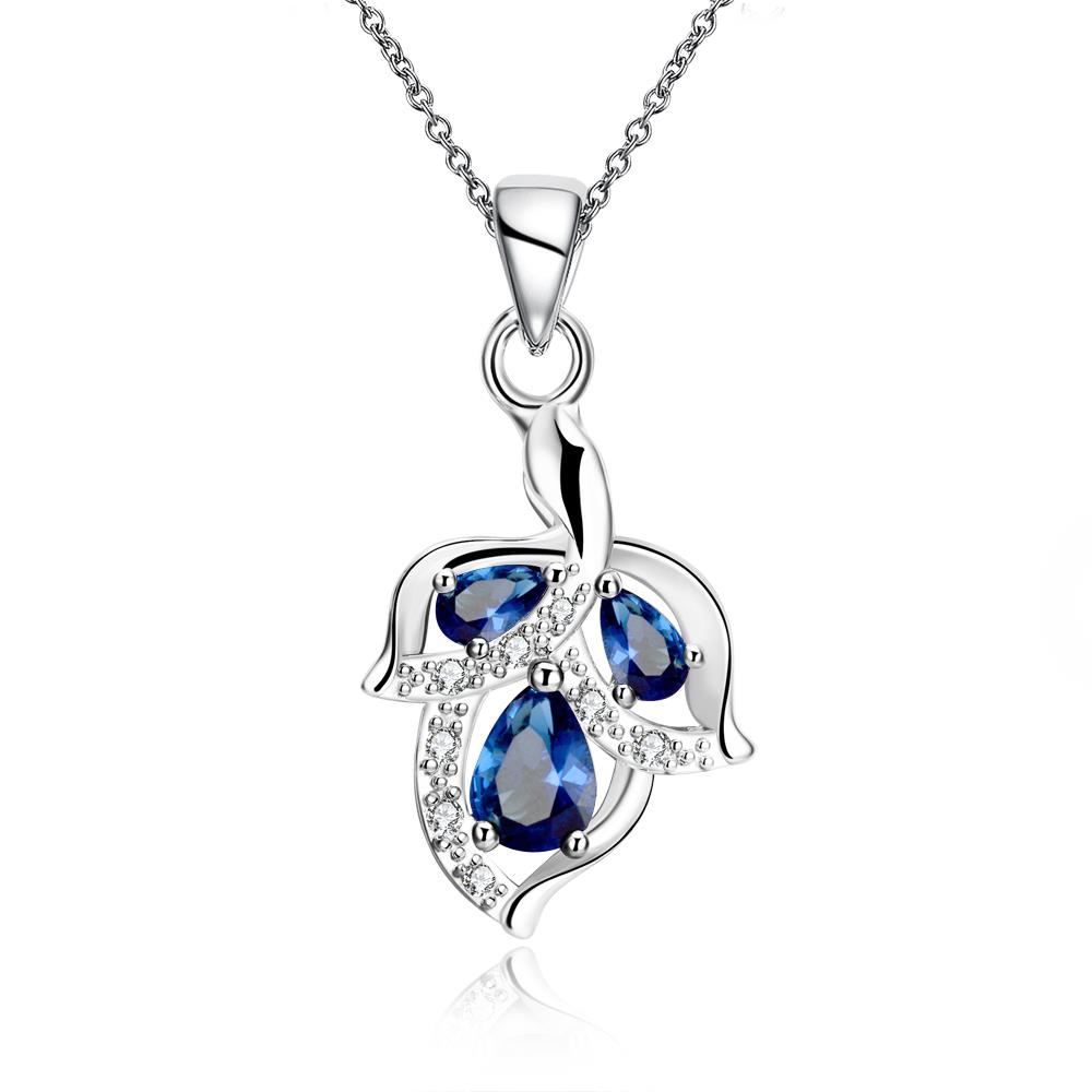 Wholesale Romantic Silver Plated blue CZ leaf Necklace delicate hot sale women jewelry TGSPN003