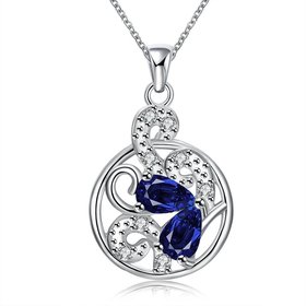 Romantic Silver Plated blue CZ hollow round Necklace delicate hot sale women jewelry