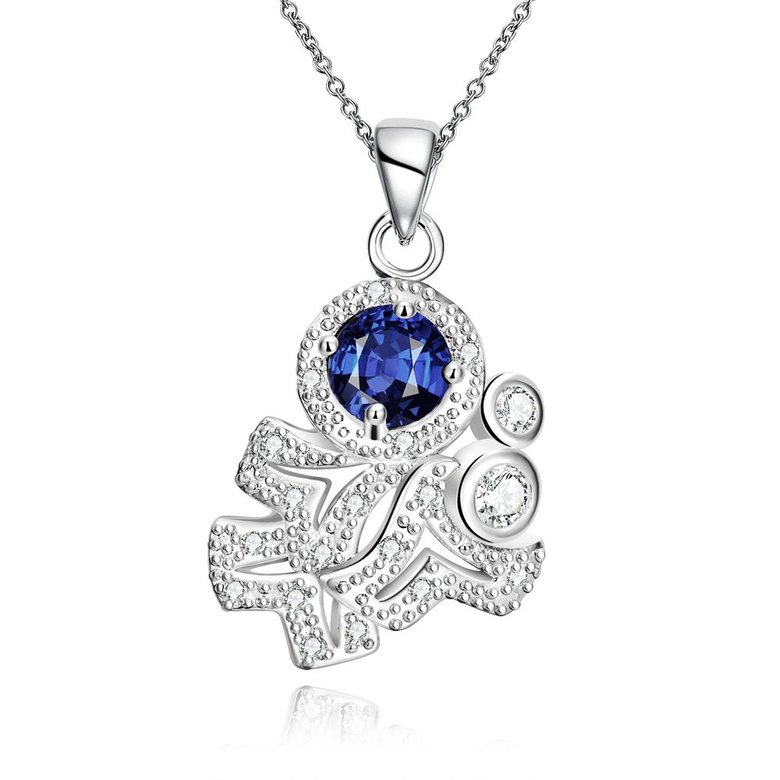 Wholesale Romantic Silver Plated blue CZ retro Necklace delicate hot sale women jewelry TGSPN011