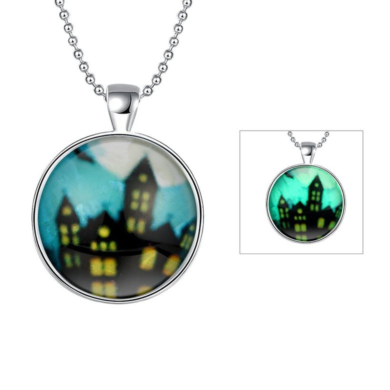 Wholesale Trendy Silver Haunted house Luminous Necklace TGLP135