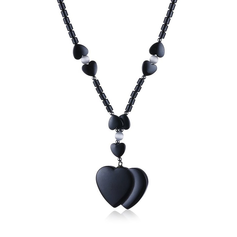 Wholesale Vintage Rhodium Heart Semi-precious Stone Necklace TGNSP020