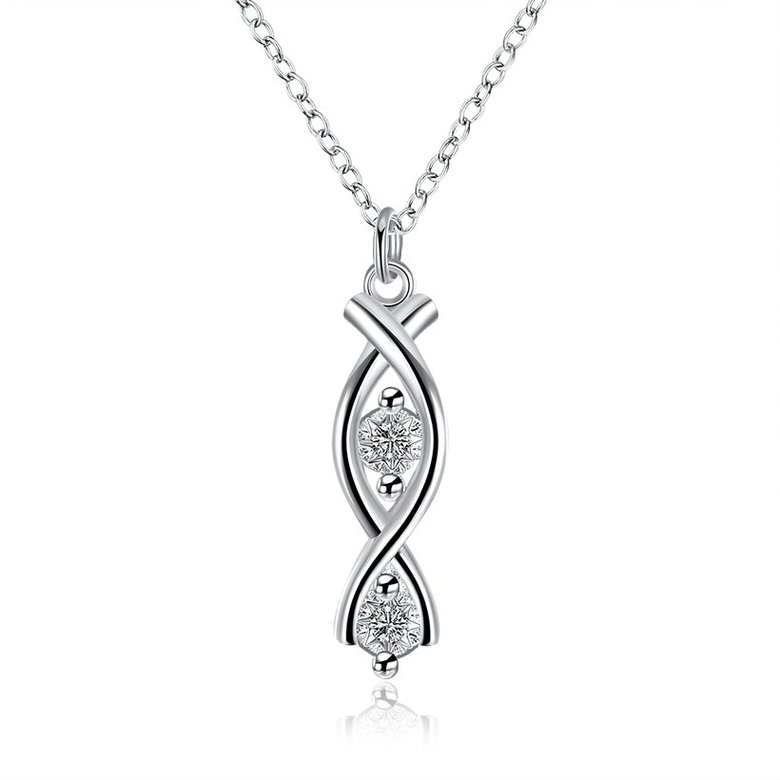 Wholesale Trendy Silver Geometric White CZ Necklace TGSPN508