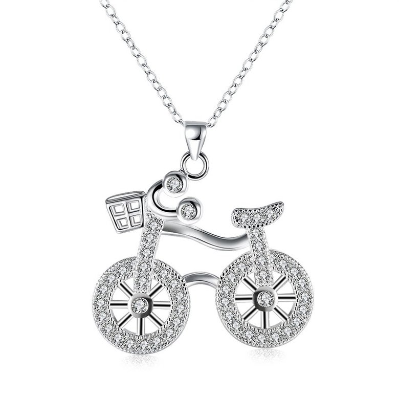 Wholesale Creative Bicycle Silver Geometric White CZ Necklace TGSPN522