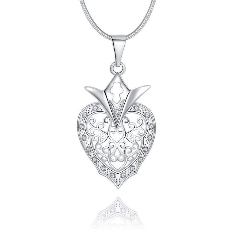 Wholesale Trendy Silver Heart Crystal Necklace Free Shipping TGSPN429
