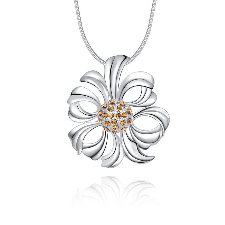 Wholesale Fashion Trendy Silver Hollow Flower Crystal Necklace TGSPN459