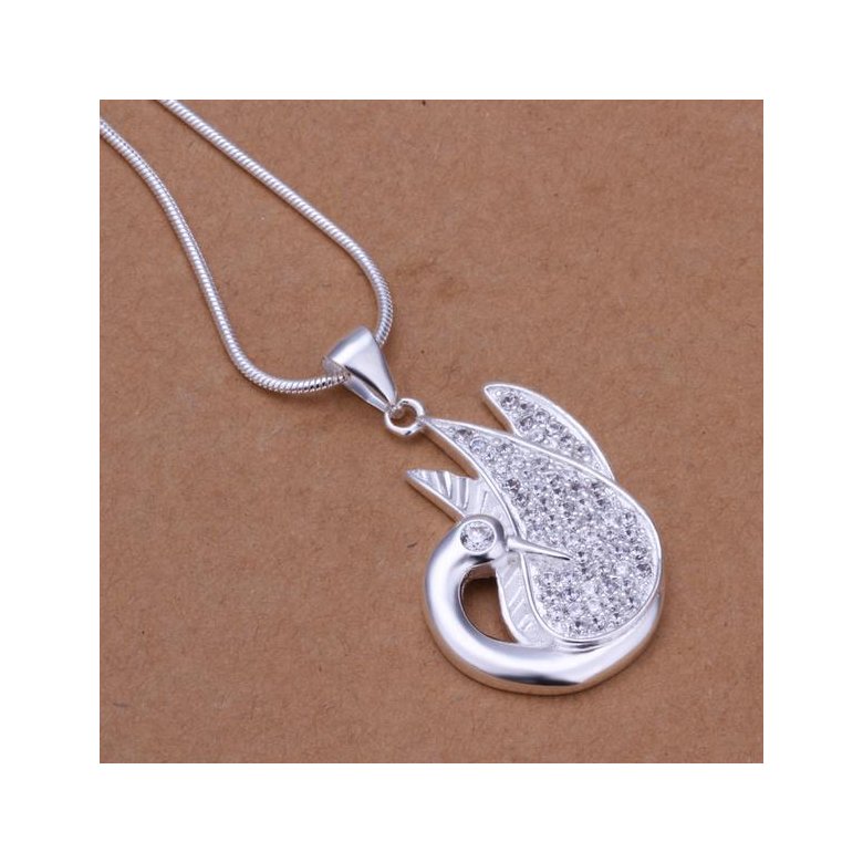 Wholesale Romantic Silver Feather CZ Necklace TGSPN107