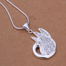 Wholesale Romantic Silver Feather CZ Necklace TGSPN107