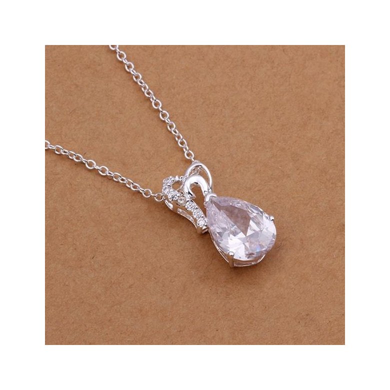 Wholesale Romantic Silver Water Drop CZ Necklace TGSPN228