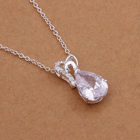 Wholesale Romantic Silver Water Drop CZ Necklace TGSPN228