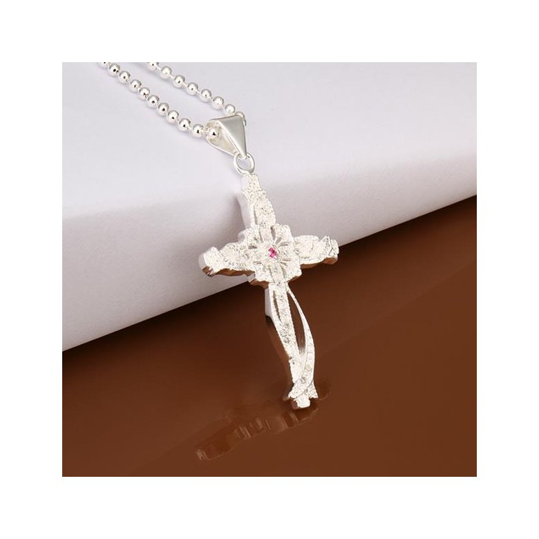 Wholesale Trendy Silver Cross CZ Necklace TGSPN320