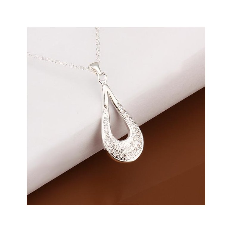 Wholesale Trendy Silver Water Drop CZ Necklace TGSPN348