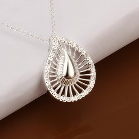 Wholesale Romantic Silver Water Drop CZ Necklace TGSPN361