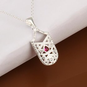 Wholesale Trendy Silver Geometric CZ Necklace TGSPN382