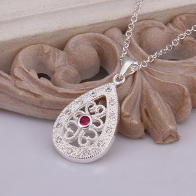 Wholesale Classic Silver Water Drop CZ Necklace TGSPN421