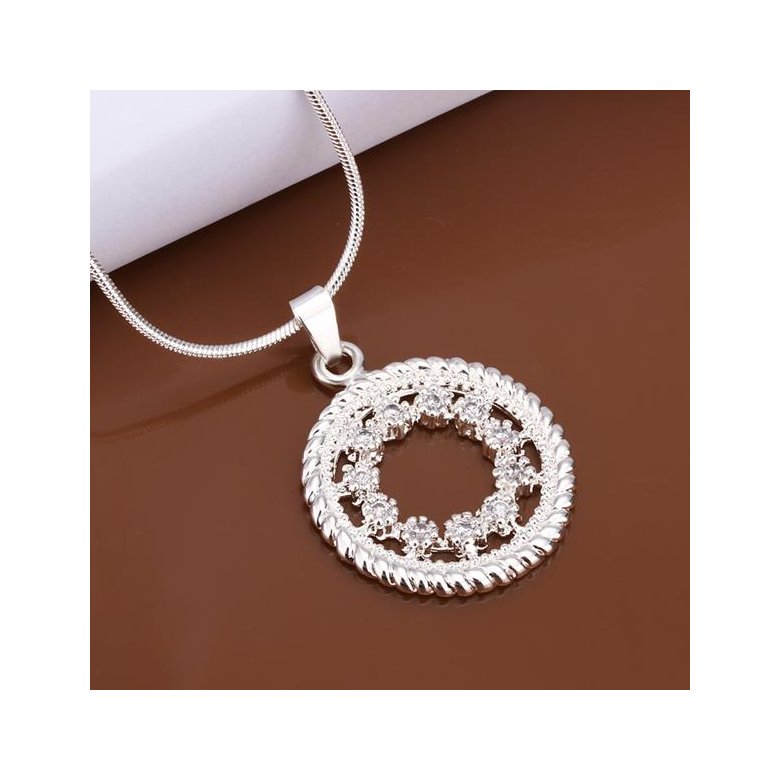 Wholesale Trendy Silver Round CZ Necklace TGSPN436