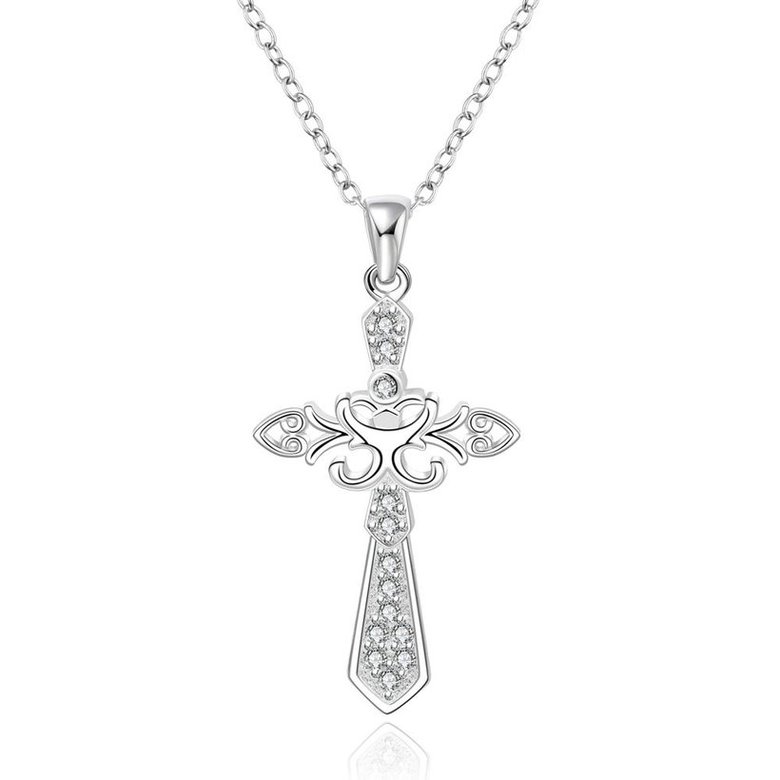 Wholesale Trendy Silver Cross CZ Necklace TGSPN616