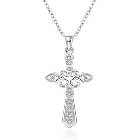 Wholesale Trendy Silver Cross CZ Necklace TGSPN616