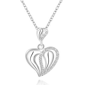 Wholesale Romantic Silver Heart CZ Necklace TGSPN711