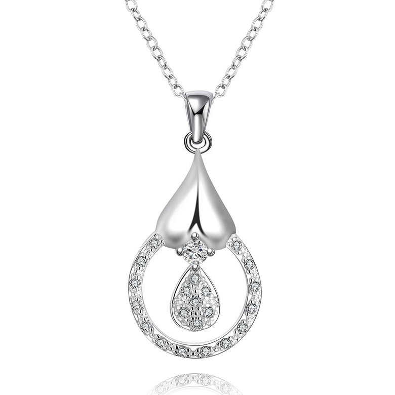 Wholesale Romantic Silver Water Drop CZ Necklace TGSPN714