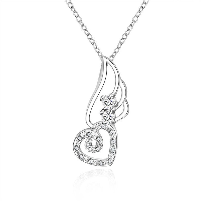 Wholesale Romantic Silver Heart CZ Necklace TGSPN725