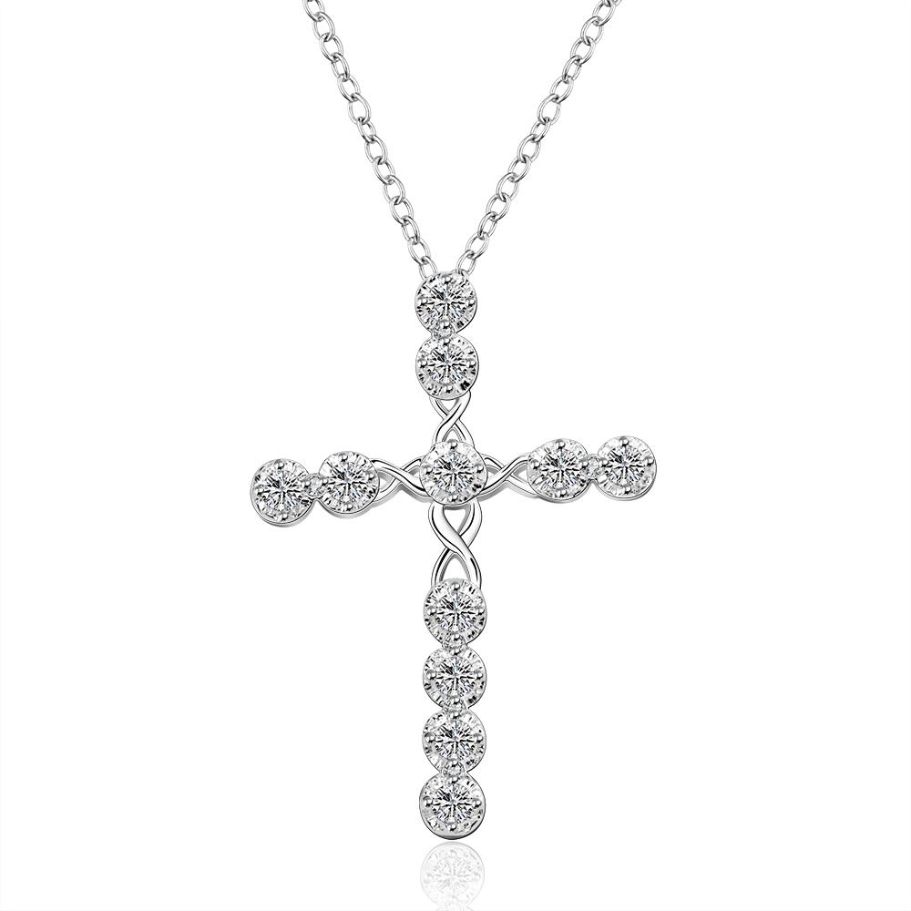Wholesale Trendy Silver Cross CZ Necklace TGSPN085