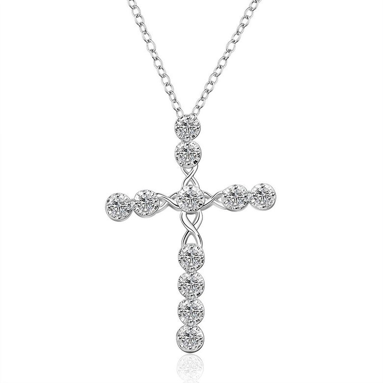 Wholesale Trendy Silver Cross CZ Necklace TGSPN085