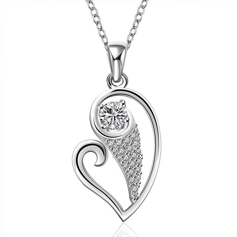 Wholesale Trendy Silver Heart CZ Necklace TGSPN174