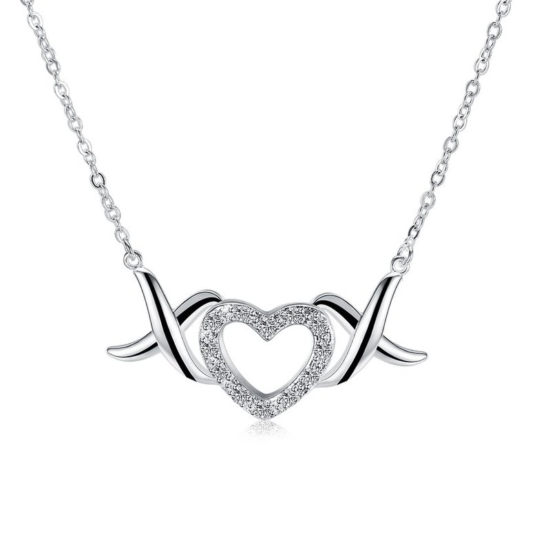 Wholesale Trendy Silver Heart White CZ Necklace TGSPN144