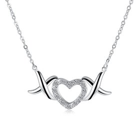 Wholesale Trendy Silver Heart White CZ Necklace TGSPN144