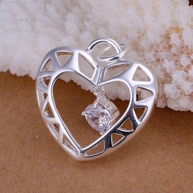 Wholesale Romantic Silver Heart CZ Pendants TGSPP060