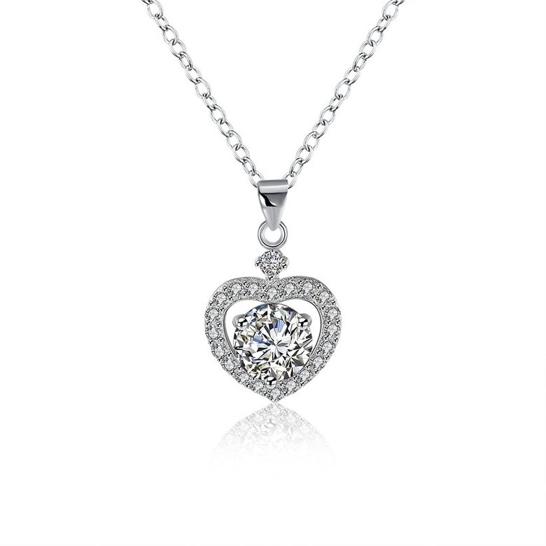 Wholesale Romantic 925 Sterling Silver Heart White CZ Necklace TGSSN115