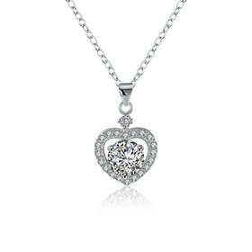 Wholesale Romantic 925 Sterling Silver Heart White CZ Necklace TGSSN115