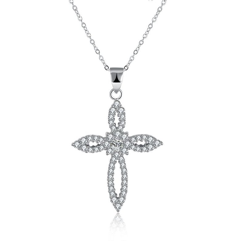 Wholesale Romantic 925 Sterling Silver Cross White CZ Necklace TGSSN125