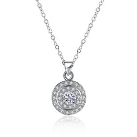 Wholesale Romantic 925 Sterling Silver Round White CZ Necklace TGSSN131