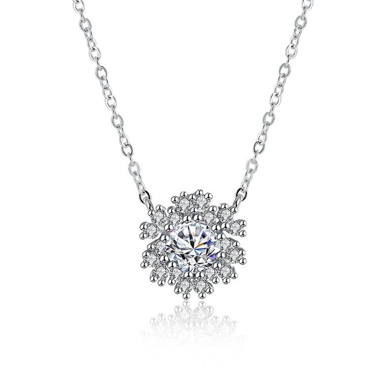 Wholesale Romantic 925 Sterling Silver Snowflake White CZ Necklace TGSSN133