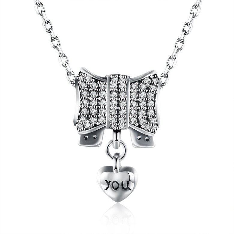 Wholesale Romantic 925 Sterling Silver Bowknot Heart CZ Necklace TGSSN126