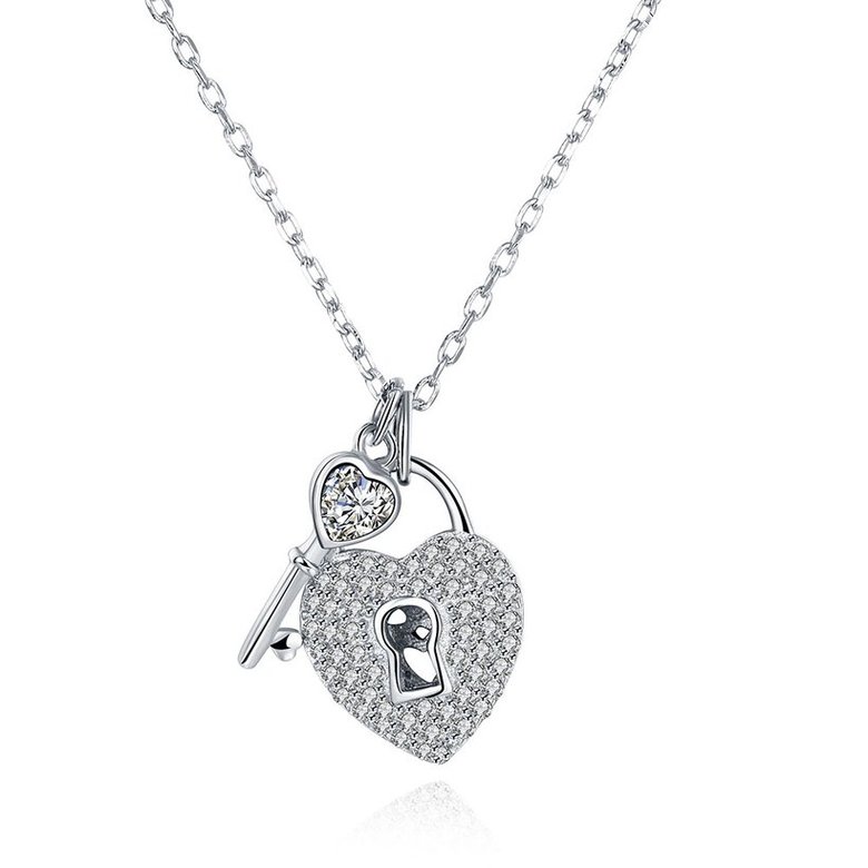 Wholesale 925 Silver Lock Key Heart CZ Necklace TGSSN141