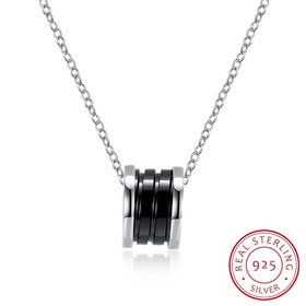 Wholesale Trendy 925 Sterling Silver Round Black Ceramic Necklace TGSSN007