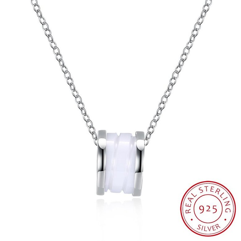 Wholesale Trendy 925 Sterling Silver Round White Ceramic Necklace TGSSN008