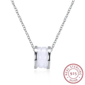 Wholesale Trendy 925 Sterling Silver Round White Ceramic Necklace TGSSN008