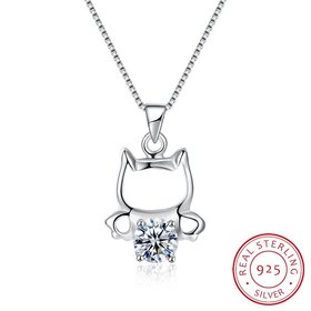 925 Silver Cute Cat CZ Necklace