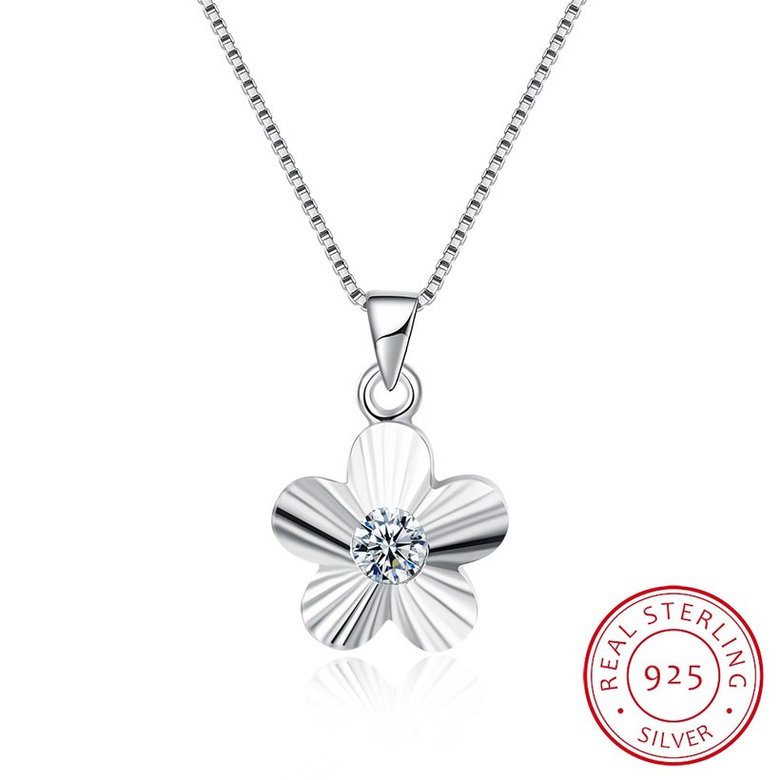 Wholesale Trendy 925 Sterling Silver Flower CZ Necklace TGSSN026