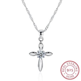 Wholesale Fashion 925 Sterling Silver Cross CZ Necklace TGSSN078