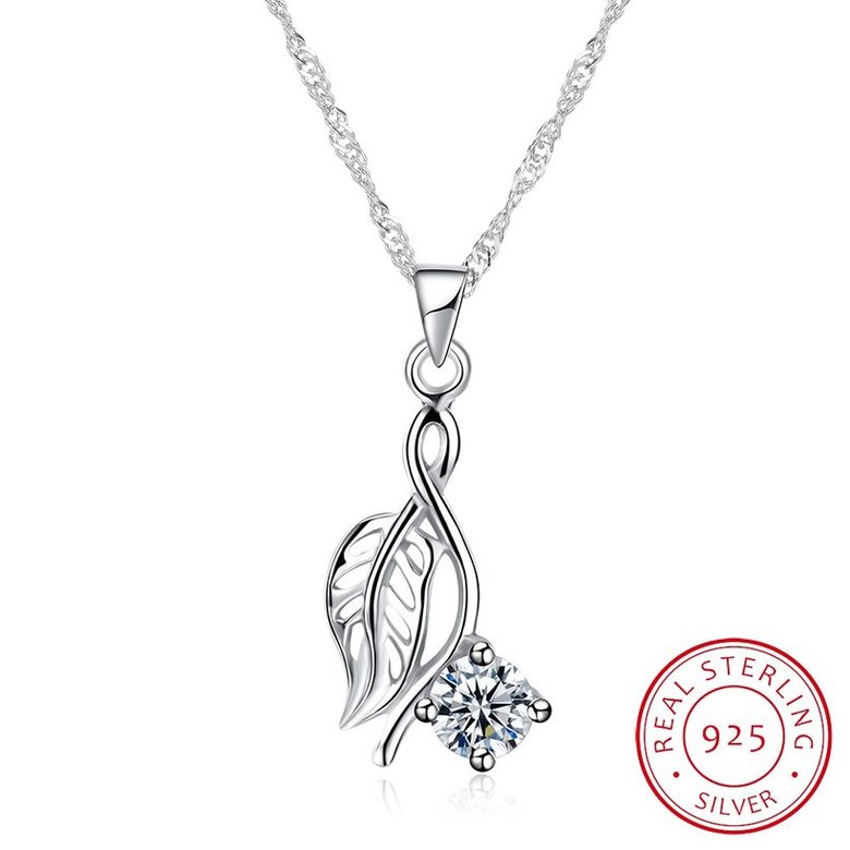 Wholesale Fashion 925 Sterling Silver Leaf CZ Necklace TGSSN168