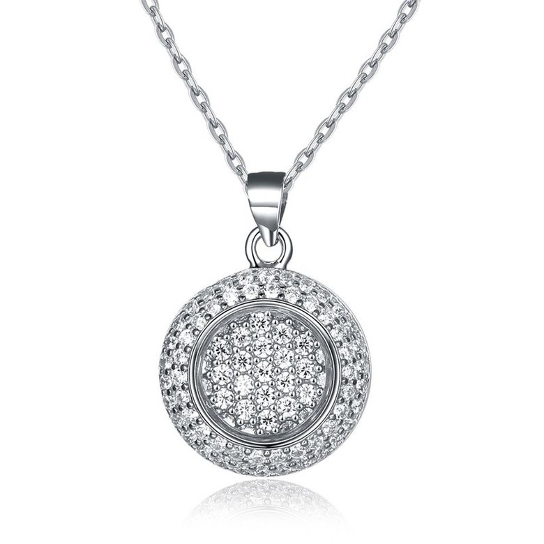Wholesale Simple Round CZ Pure S925 Sterling Silver Pandent Necklace TGSSN033