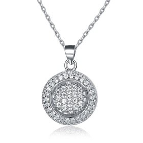 Wholesale Simple Round CZ Pure S925 Sterling Silver Pandent Necklace TGSSN033