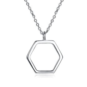 Wholesale Fashionable hexagon hollow out S925 Sterling Silver Necklace TGSSN039