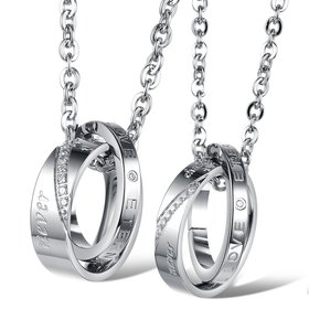 Wholesale Fashion stainless steel CZ couples Necklace TGSTN026