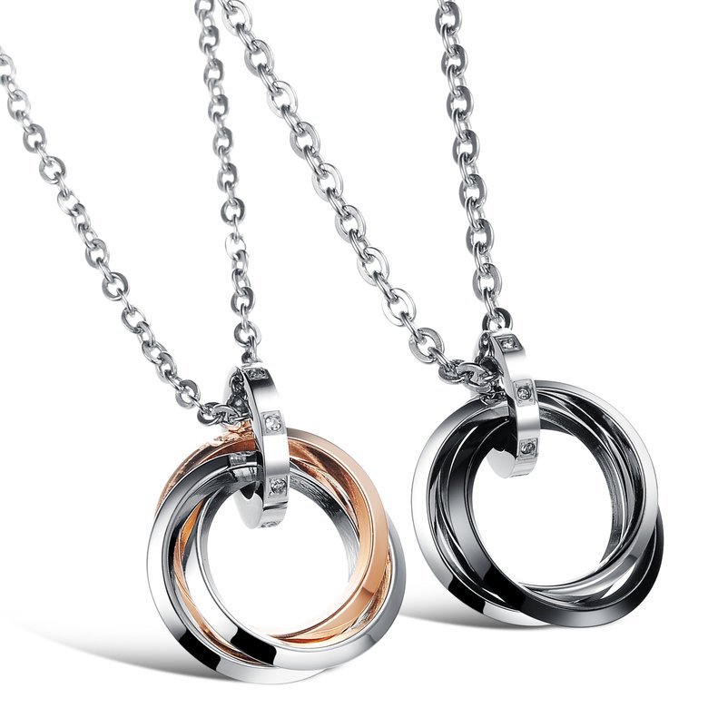 Wholesale Free shipping fashion stainless steel jewelry multiple ring couples Necklace TGSTN031