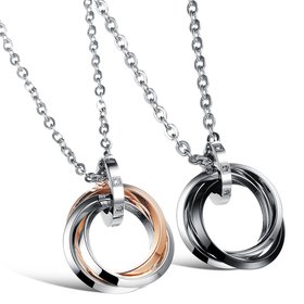 Wholesale Free shipping fashion stainless steel jewelry multiple ring couples Necklace TGSTN031